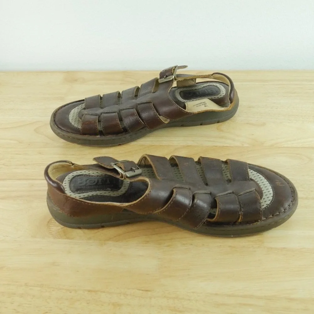 Born Mens Brown Leather Fisherman Sandals Buckle Slingback  display picture 1